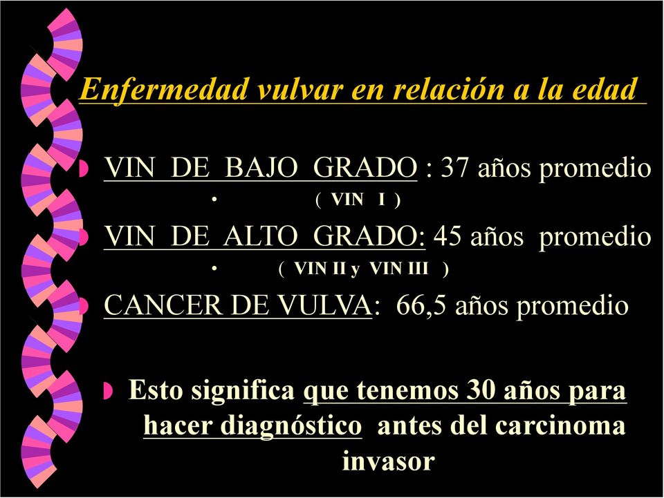 II y VIN III ) CANCER DE VULVA: 66,5 años promedio Esto significa