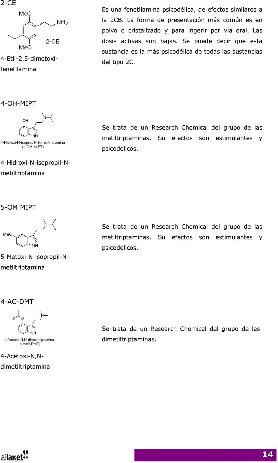 4-OH-MIPT Se trata de un Research Chemical del grupo de las metiltriptaminas. Su efectos son estimulantes y psicodélicos.