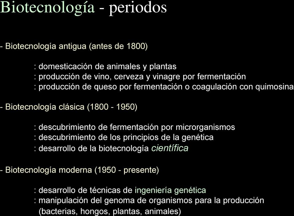por microrganismos : descubrimiento de los principios de la genética : desarrollo de la biotecnología científica - Biotecnología moderna (1950 -