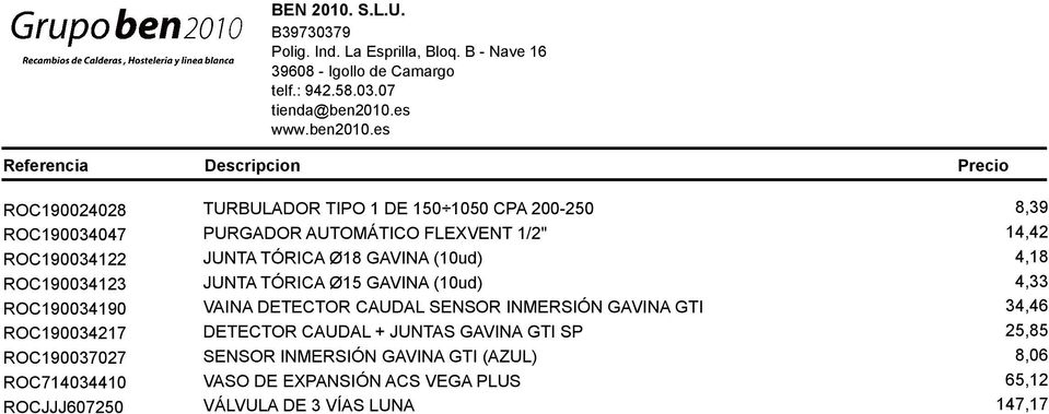 DETECTOR CAUDAL SENSOR INMERSIÓN GAVINA GTI 34,46 ROC190034217 DETECTOR CAUDAL + JUNTAS GAVINA GTI SP 25,85 ROC190037027