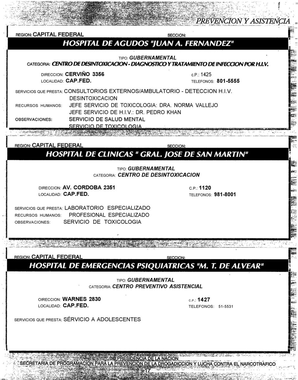 DRO KHAN CATEGORIA: CENTRO DE DESINTOXlCACION DIRECCION: AV. CORDOBA 2351 LOCALIDAD: CAP.