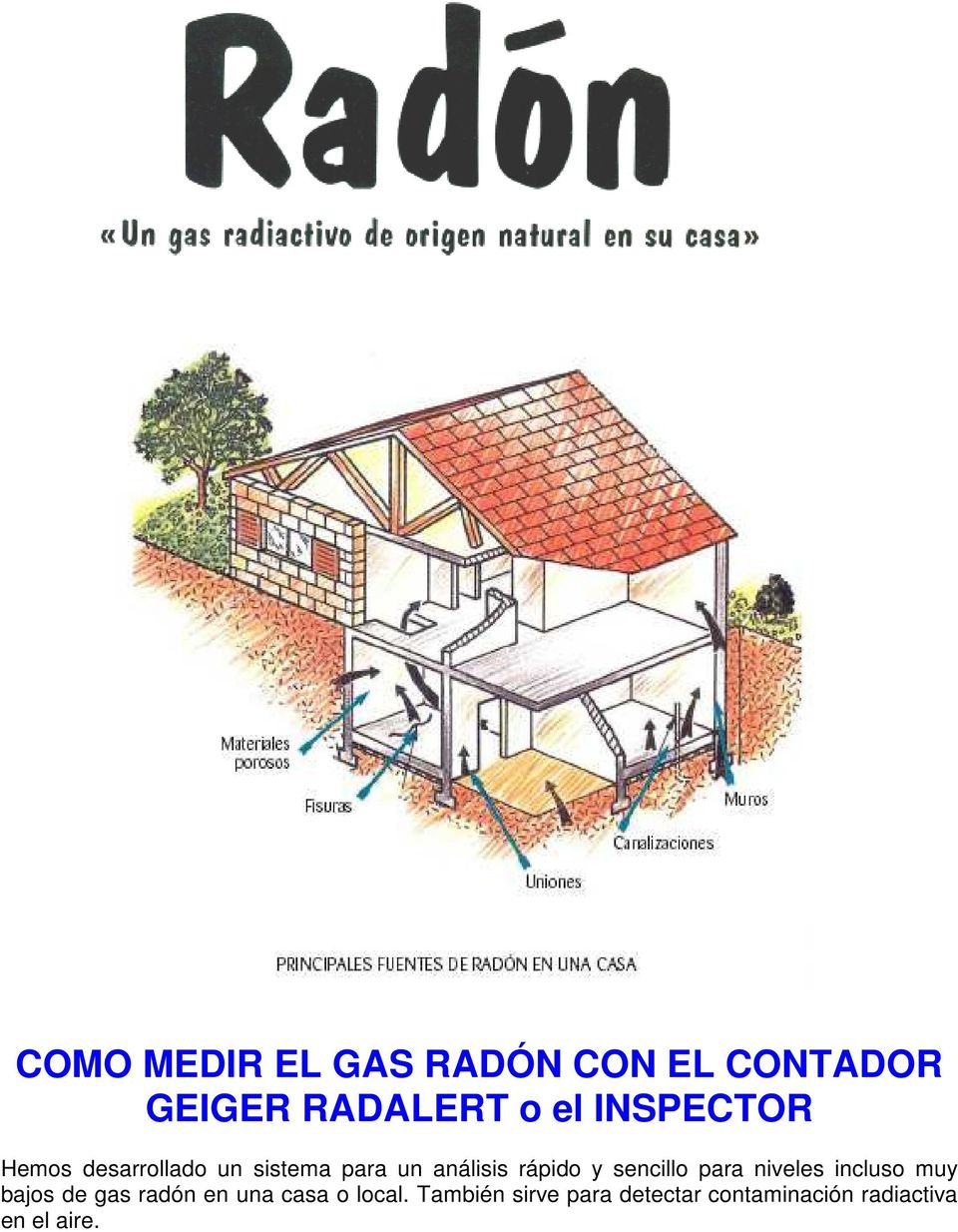 sencillo para niveles incluso muy bajos de gas radón en una casa o
