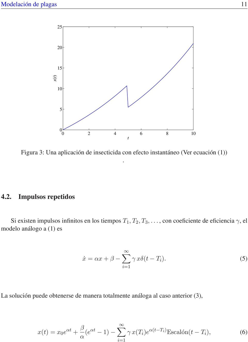 .., con coeficiente de eficiencia γ, el modelo análogo a (1) es ẋ = αx + γ xδ(t T i ).