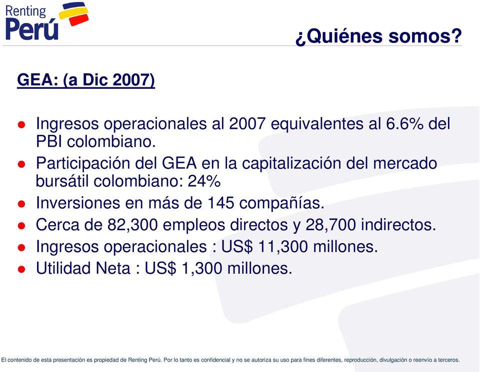 Participación del GEA en la capitalización del mercado bursátil colombiano: 24%