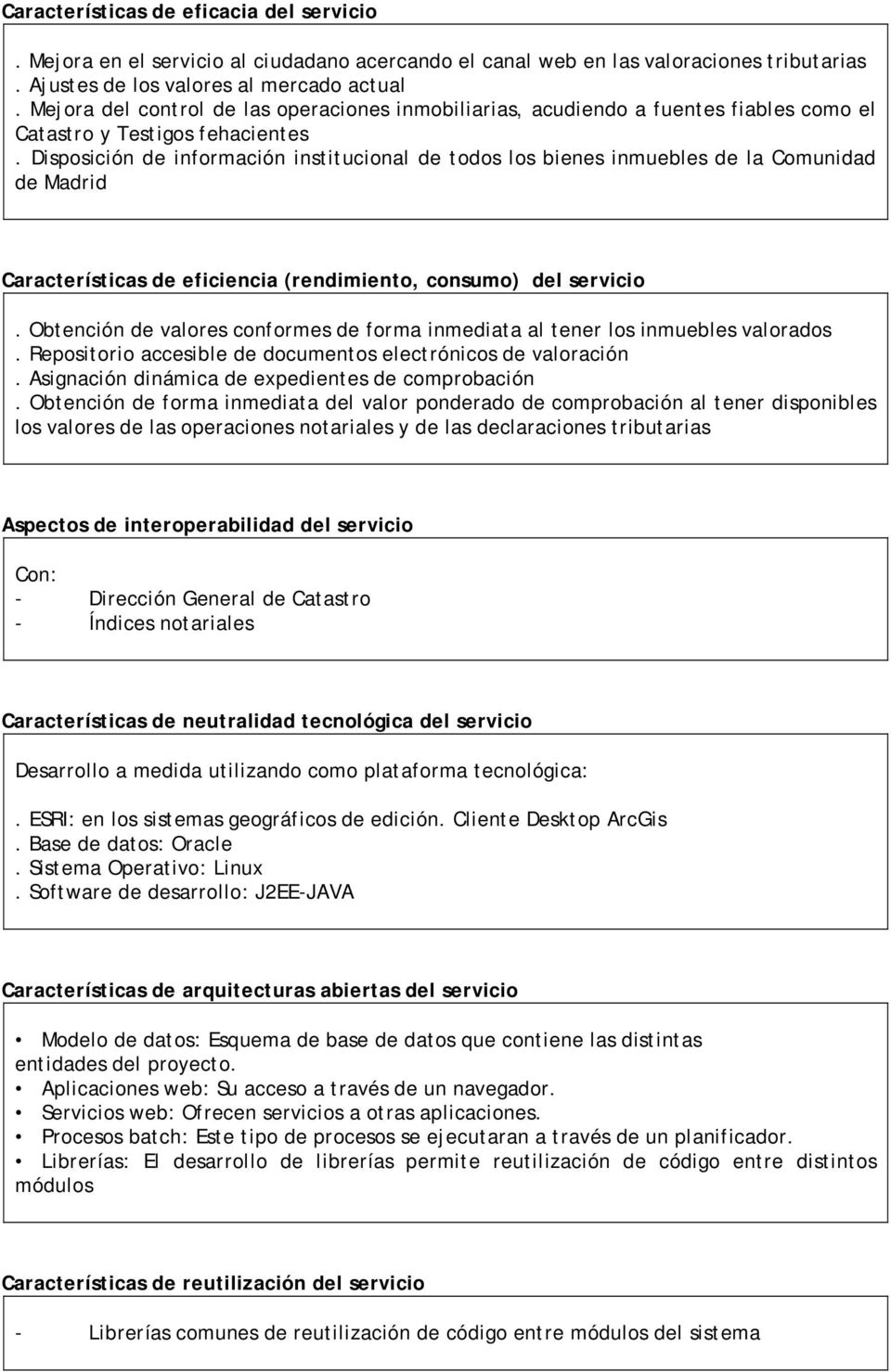 Disposición de información institucional de todos los bienes inmuebles de la Comunidad de Madrid Características de eficiencia (rendimiento, consumo) del servicio.