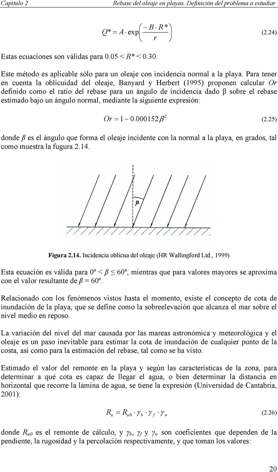 ángulo normal, mediante la siguiente expresión: 2 Or =.152 (2.25) 1 β donde β es el ángulo que forma el oleaje incidente con la normal a la playa, en grados, tal como muestra la fugura 2.14. Figura 2.