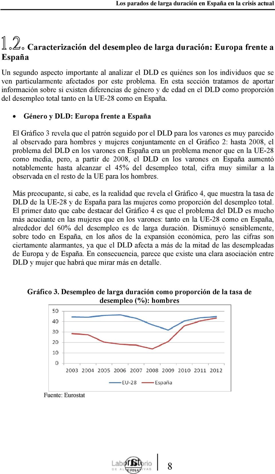 En esta sección tratamos de aportar información sobre si existen diferencias de género y de edad en el DLD como proporción del desempleo total tanto en la UE-28 como en España.
