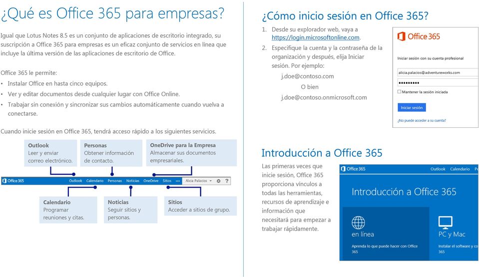 escritorio de Office. Office 365 le permite: Instalar Office en hasta cinco equipos. Ver y editar documentos desde cualquier lugar con Office Online.