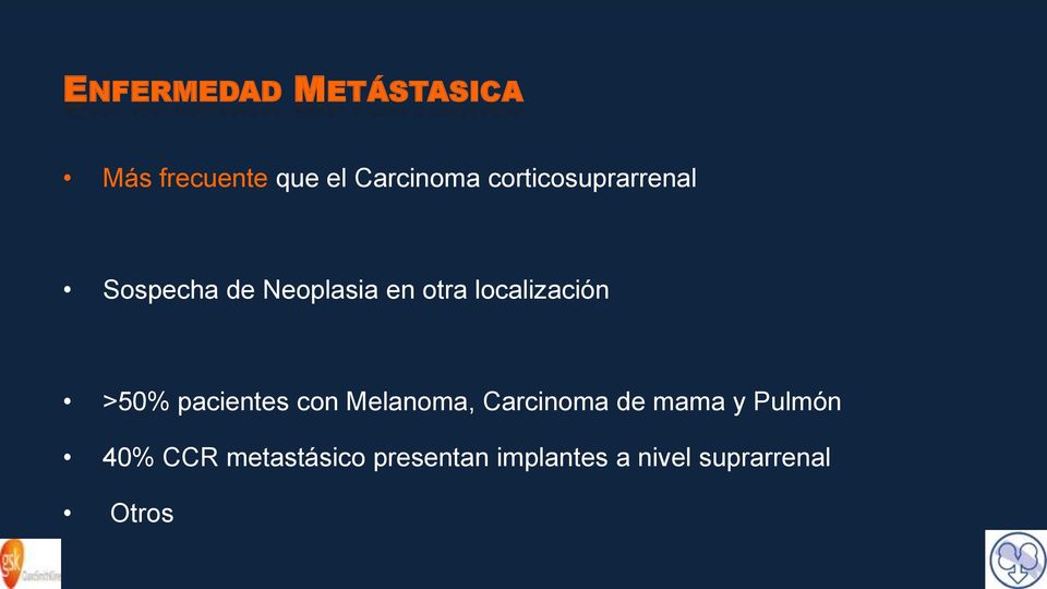 localización >50% pacientes con Melanoma, Carcinoma de mama