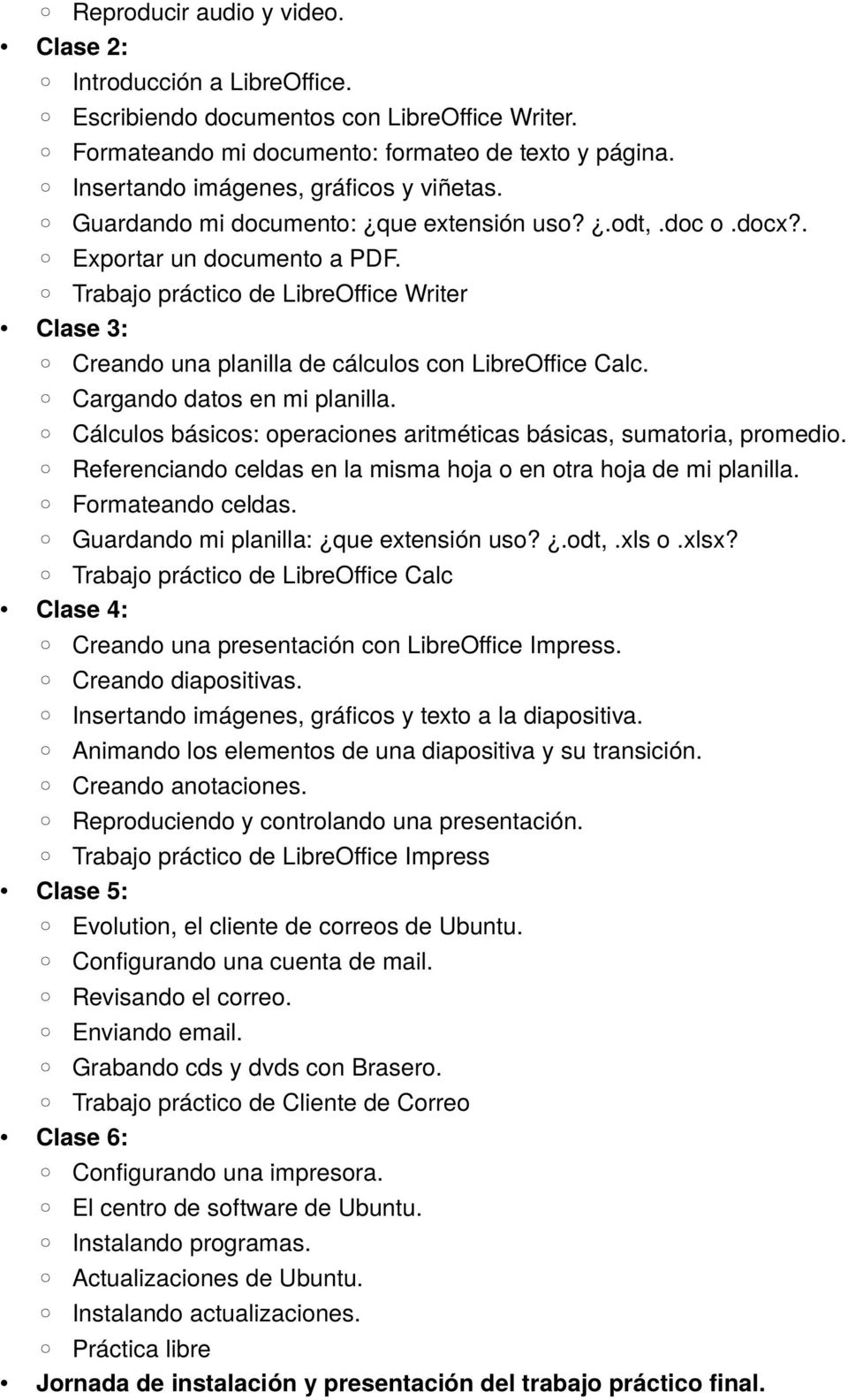Trabajo práctico de LibreOffice Writer Clase 3: Creando una planilla de cálculos con LibreOffice Calc. Cargando datos en mi planilla.