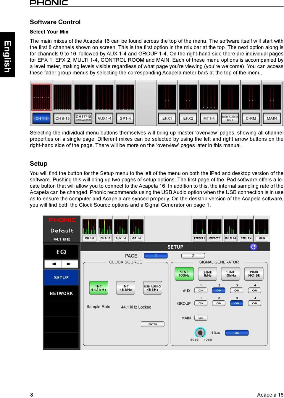 On the right-hand side there are individual pages for EFX 1, EFX 2, MULTI 1-4, CONTROL ROOM and MAIN.
