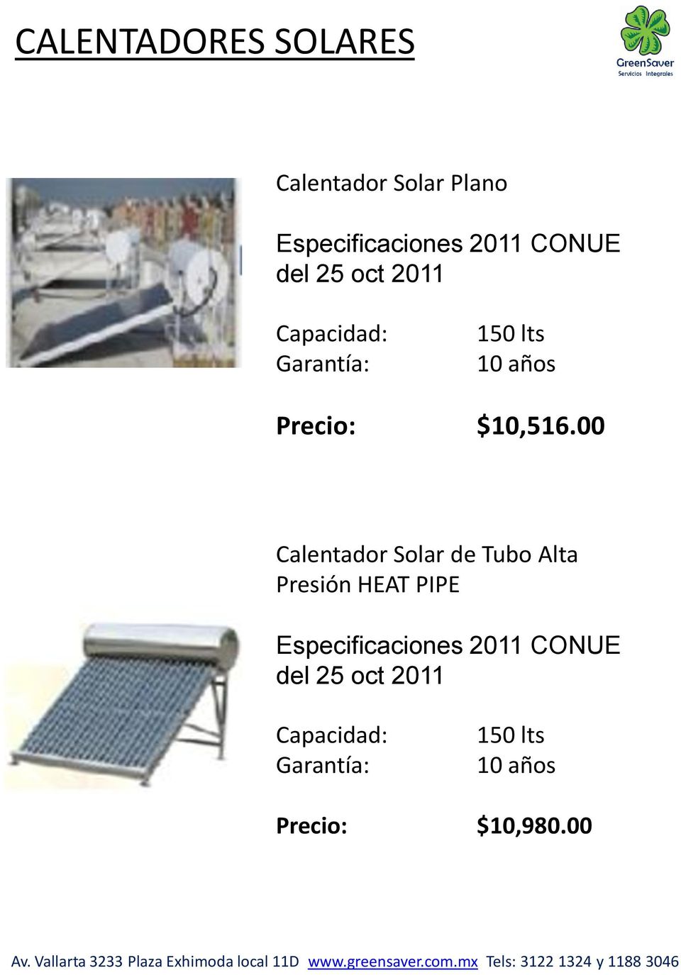 00 Calentador Solar de Tubo Alta Presión HEAT PIPE Especificaciones