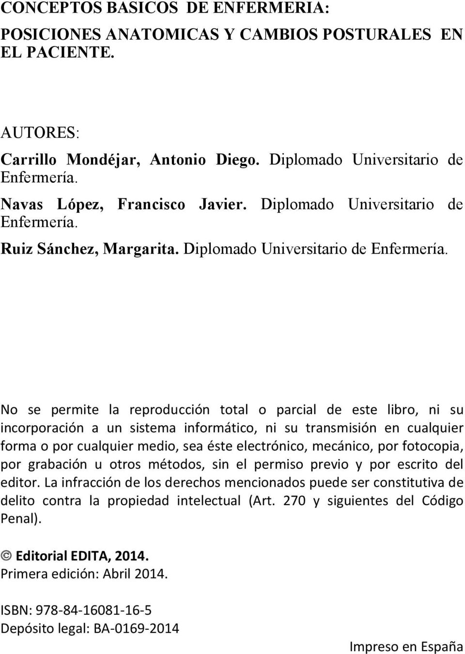 Ruiz Sánchez, Margarita. Diplomado Universitario de Enfermería.