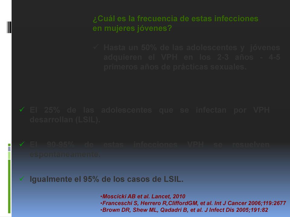 El 25% de las adolescentes que se infectan por VPH desarrollan (LSIL).
