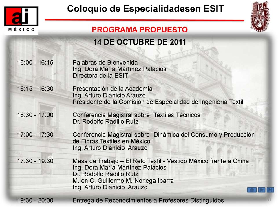 Rodolfo Radillo Ruíz 17:00-17:30 Conferencia Magistral sobre Dinámica del Consumo y Producción de Fibras Textiles en México Ing.