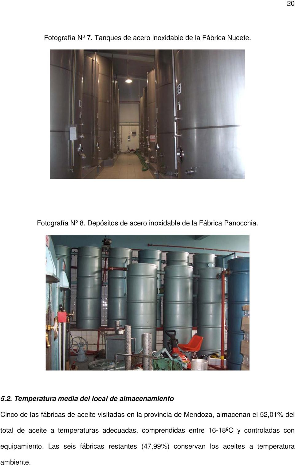 Temperatura media del local de almacenamiento Cinco de las fábricas de aceite visitadas en la provincia de Mendoza,
