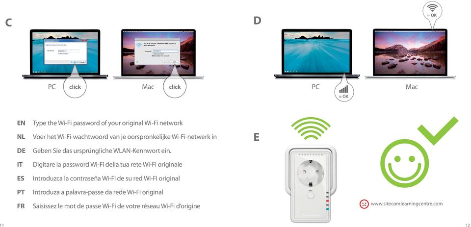 Digitare la password Wi-Fi della tua rete Wi-Fi originale Introduzca la contraseña Wi-Fi de su red Wi-Fi original E