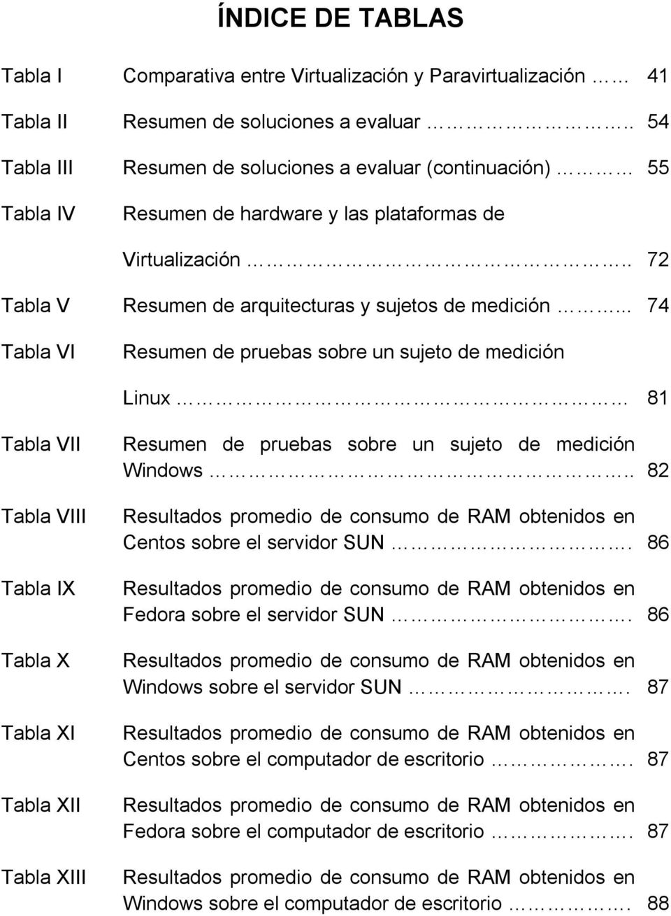 .. 74 Tabla VI Resumen de pruebas sobre un sujeto de medición Linux 81 Tabla VII Tabla VIII Tabla IX Tabla X Tabla XI Tabla XII Tabla XIII Resumen de pruebas sobre un sujeto de medición Windows.