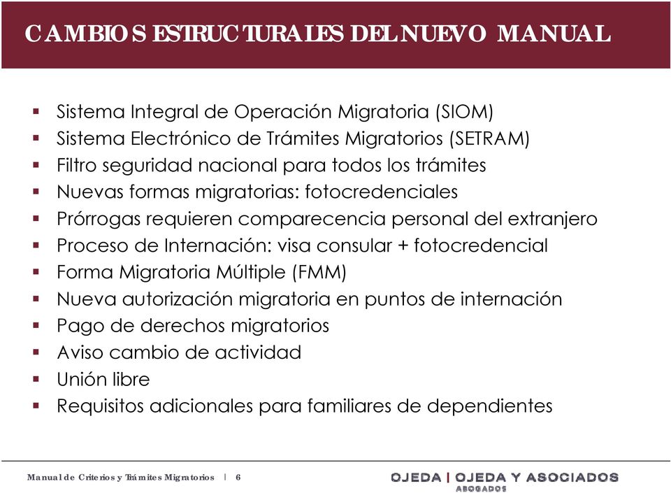 personal del extranjero Proceso de Internación: visa consular + fotocredencial Forma Migratoria Múltiple (FMM) Nueva autorización migratoria