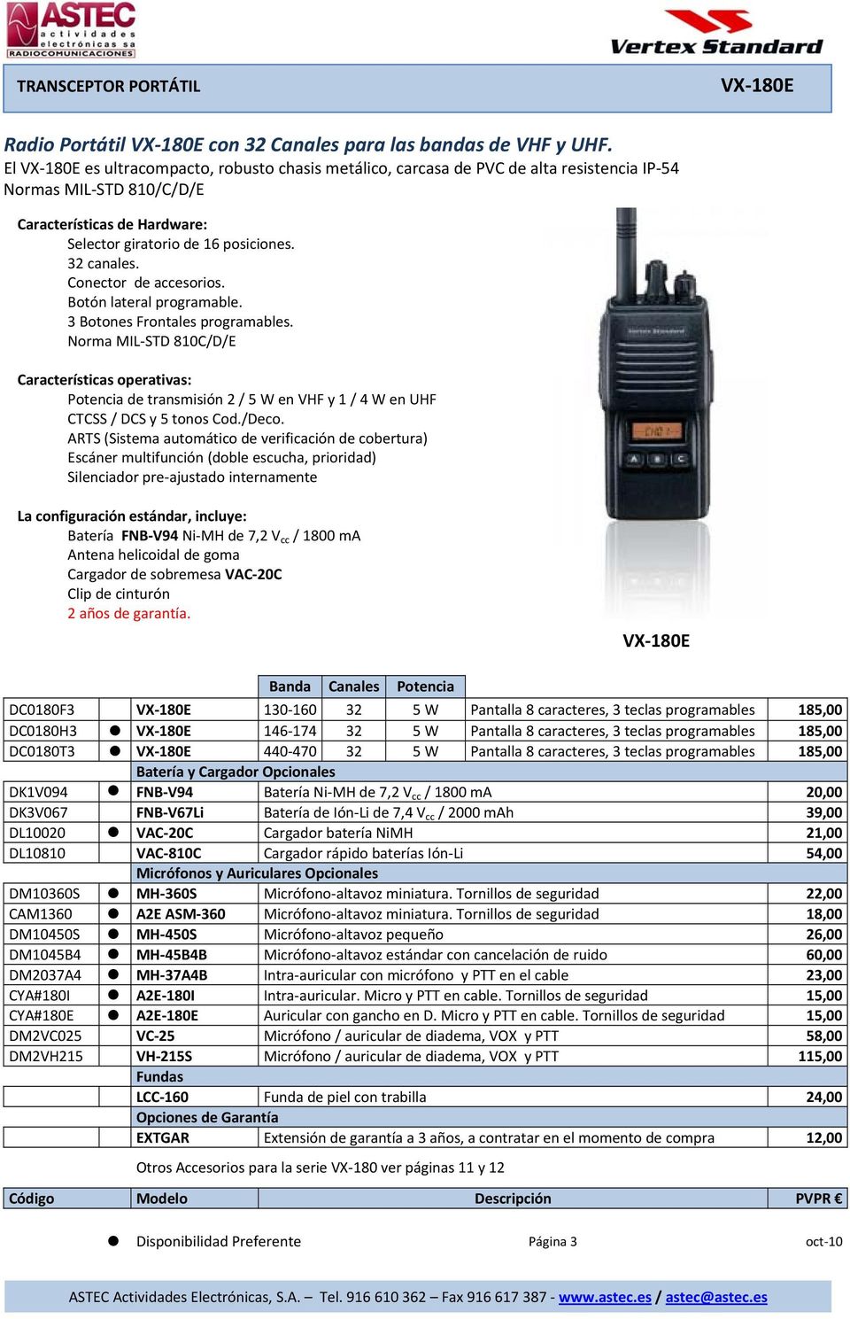 Botón lateral programable. 3 Botones Frontales programables. Norma MIL STD 810C/D/E Potencia de transmisión 2 / 5 W en VHF y 1 / 4 W en UHF CTCSS / DCS y 5 tonos Cod./Deco.