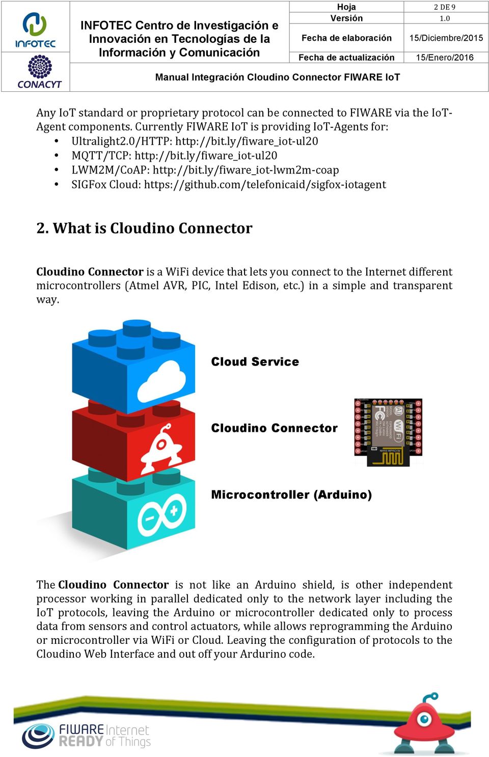 What is Cloudino Connector Cloudino Connector is a WiFi device that lets you connect to the Internet different microcontrollers (Atmel AVR, PIC, Intel Edison, etc.) in a simple and transparent way.