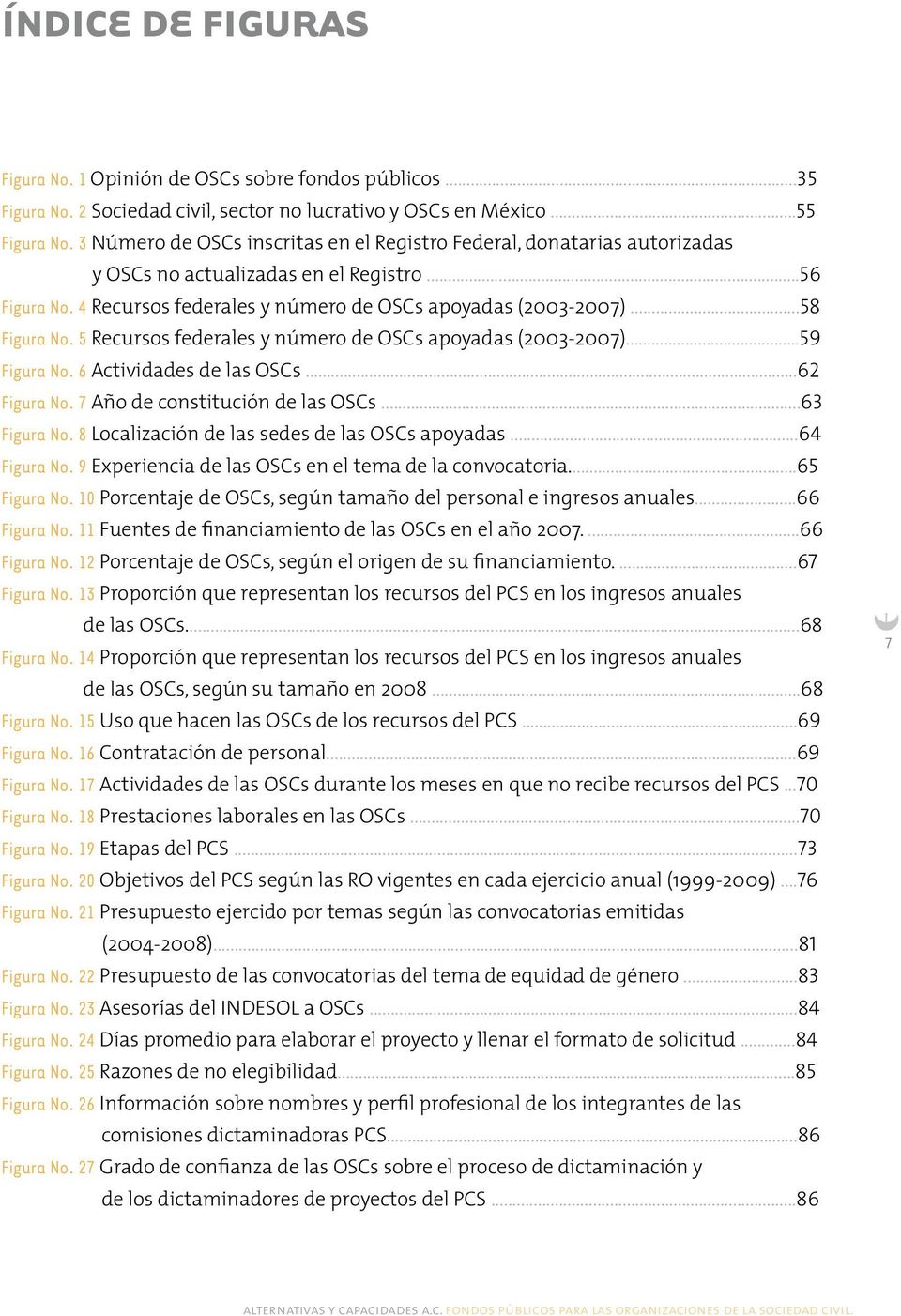 5 Recursos federales y número de OSCs apoyadas (2003-2007)...59 Figura No. 6 Actividades de las OSCs...62 Figura No. 7 Año de constitución de las OSCs...63 Figura No.