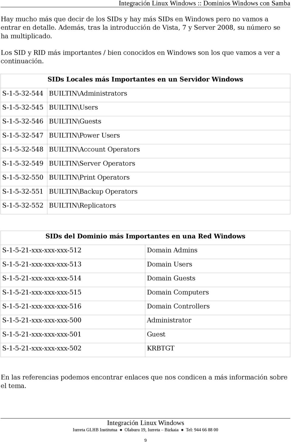 SIDs Locales más Importantes en un Servidor Windows S-1-5-32-544 S-1-5-32-545 S-1-5-32-546 S-1-5-32-547 S-1-5-32-548 S-1-5-32-549 S-1-5-32-550 S-1-5-32-551 S-1-5-32-552 BUILTIN\Administrators