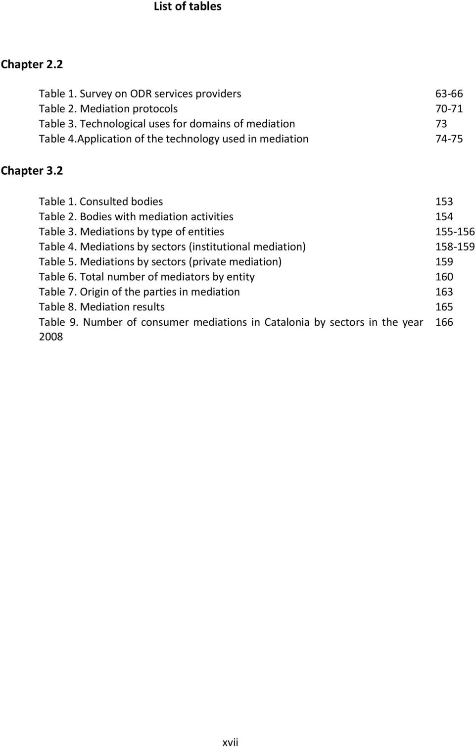 Bodies with mediation activities 154 Table 3. Mediations by type of entities 155-156 Table 4. Mediations by sectors (institutional mediation) 158-159 Table 5.