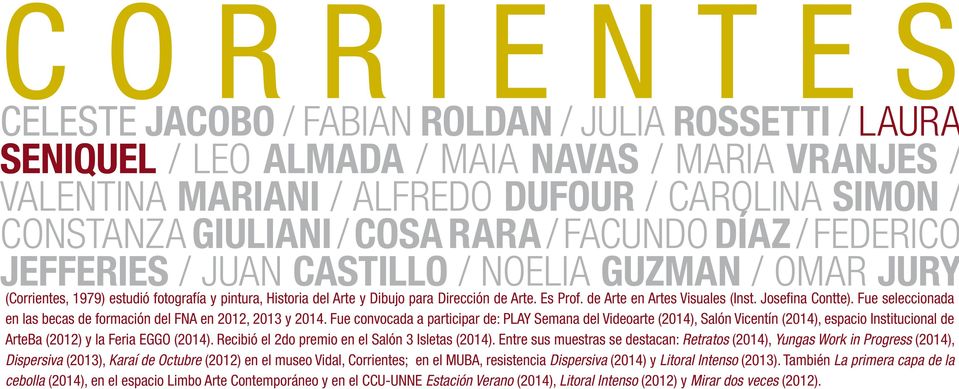 de Arte en Artes Visuales (Inst. Josefina Contte). Fue seleccionada en las becas de formación del FNA en 2012, 2013 y 2014.
