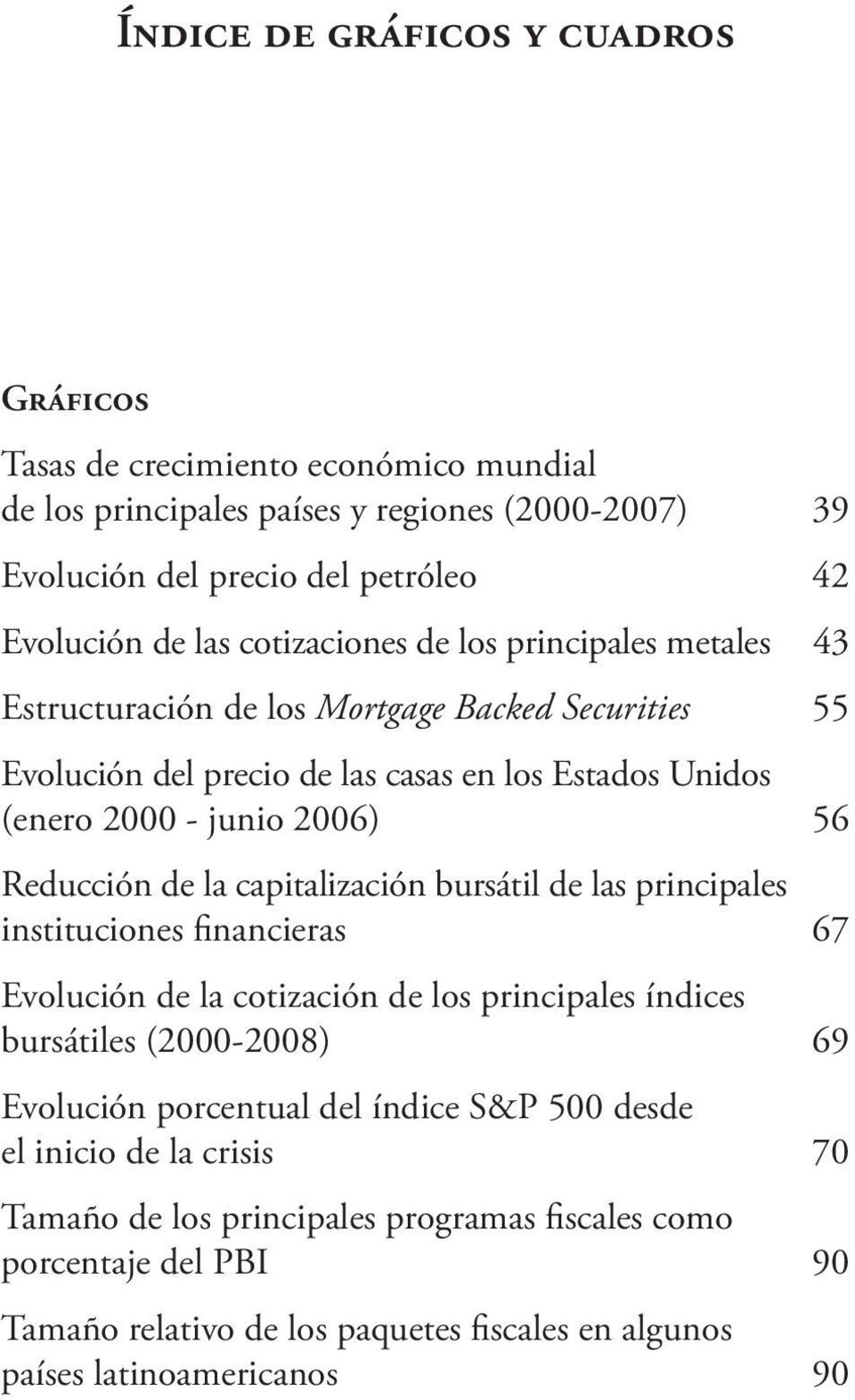 Reducción de la capitalización bursátil de las principales instituciones financieras 67 Evolución de la cotización de los principales índices bursátiles (2000-2008) 69 Evolución porcentual