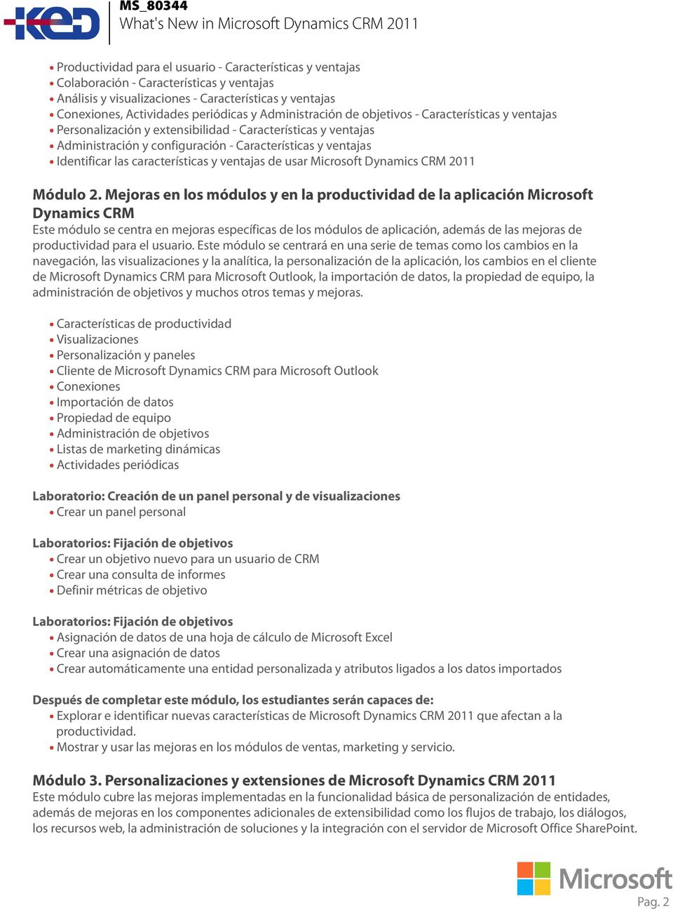 características y ventajas de usar Microsoft Dynamics CRM 2011 Módulo 2.