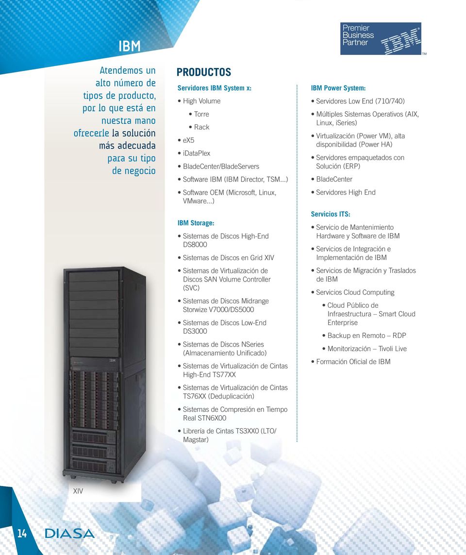 ..) IBM Storage: Sistemas de Discos High-End DS8000 Sistemas de Discos en Grid XIV Sistemas de Virtualización de Discos SAN Volume Controller (SVC) Sistemas de Discos Midrange Storwize V7000/DS5000