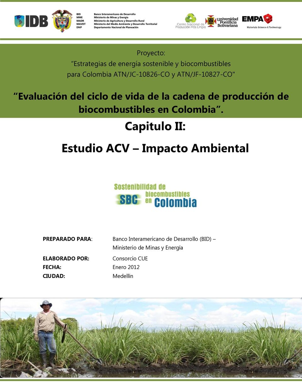 ATN/JC-10826-CO y ATN/JF-10827-CO" Evaluación del ciclo de vida de la cadena de producción de biocombustibles en Colombia.