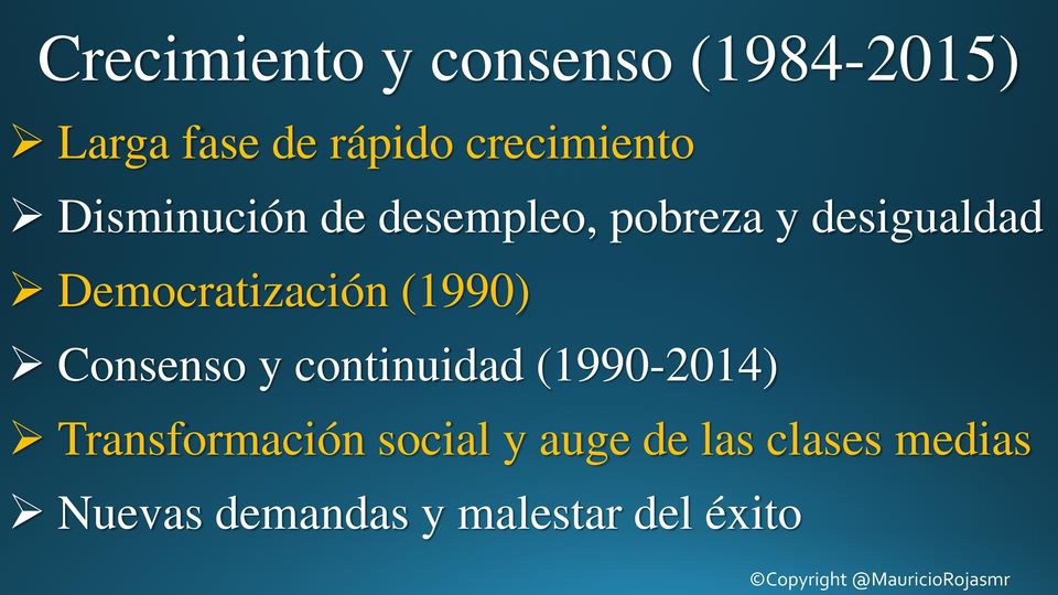 Democratización (1990) Consenso y continuidad (1990-2014)