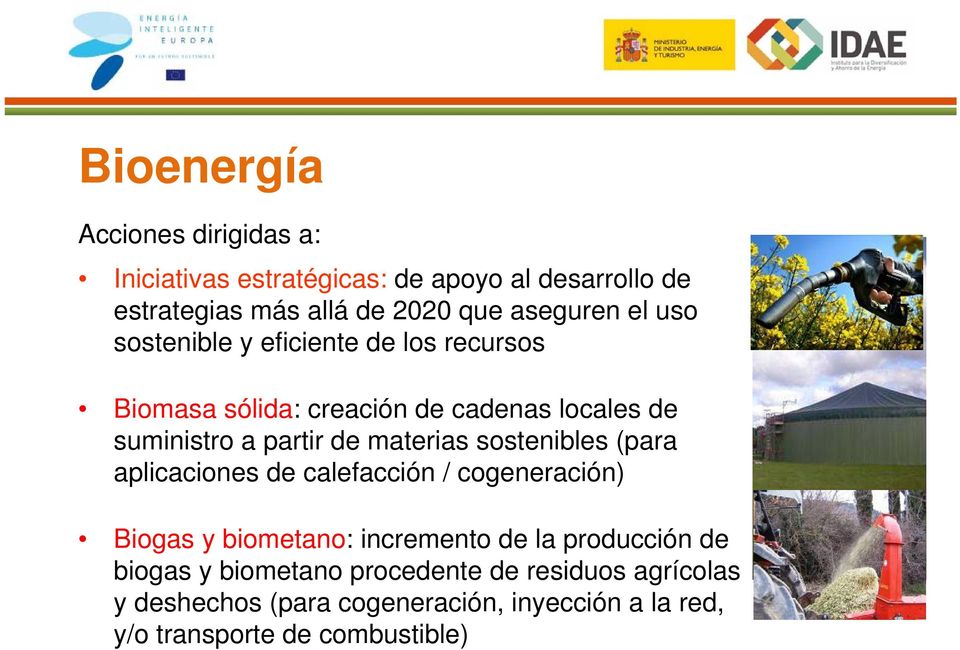 materias sostenibles (para aplicaciones de calefacción / cogeneración) Biogas y biometano: incremento de la producción de