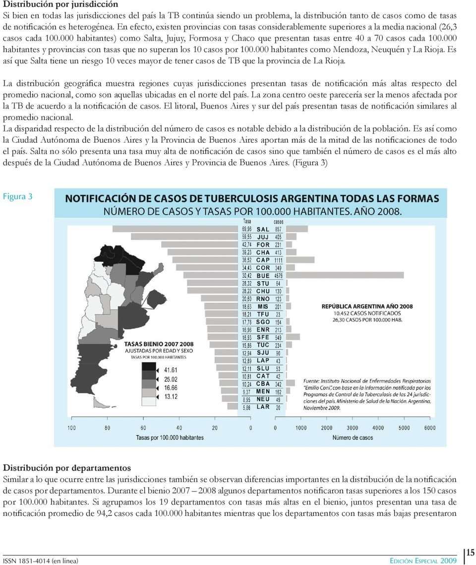 000 habitantes) como Salta, Jujuy, Formosa y Chaco que presentan tasas entre 40 a 70 casos cada 100.000 habitantes y provincias con tasas que no superan los 10 casos por 100.