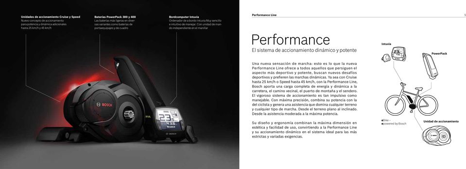 Con unidad de mando independiente en el manillar Performance Line 5 Performance El sistema de accionamiento dinámico y potente Intuvia PowerPack Una nueva sensación de marcha: esto es lo que la nueva