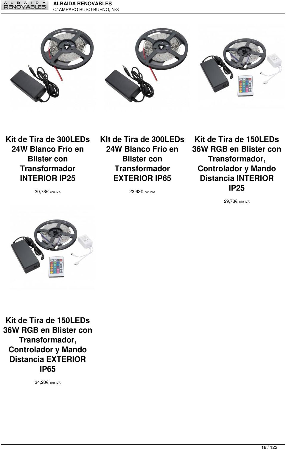 36W RGB en Blister con Transformador, Controlador y Mando Distancia INTERIOR IP25 29,73 Kit de Tira
