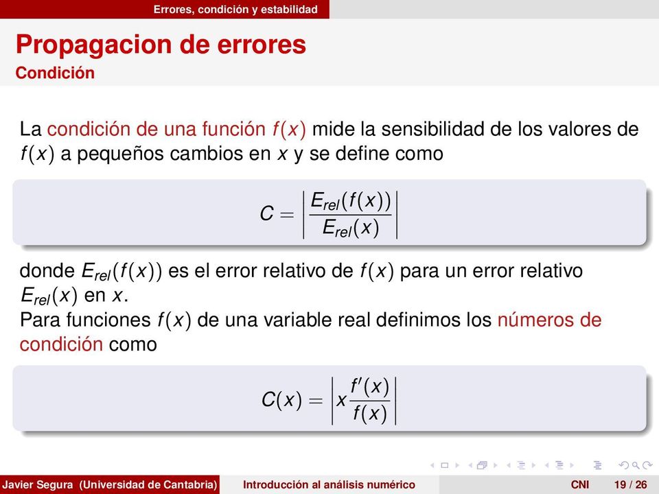 error relativo de f (x) para un error relativo E rel (x) en x.