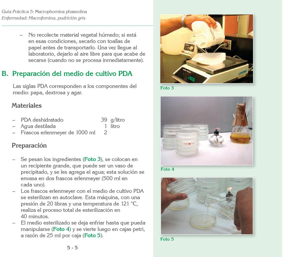 Preparación del medio de cultivo PDA Las siglas PDA corresponden a los componentes del medio: papa, dextrosa y agar.