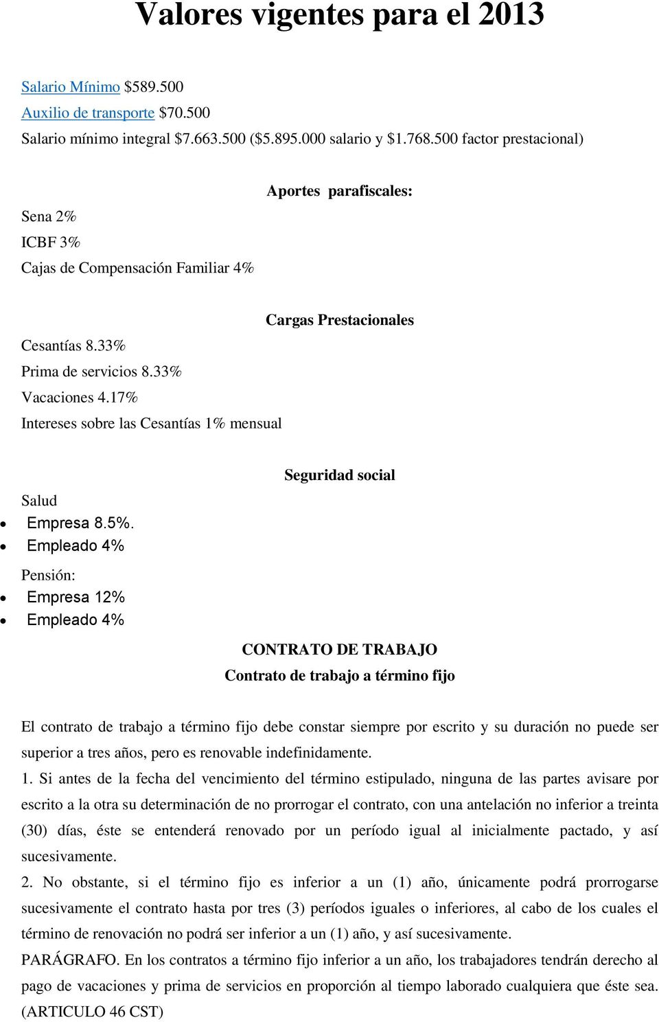 17% Intereses sobre las Cesantías 1% mensual Salud Empresa 8.5%.