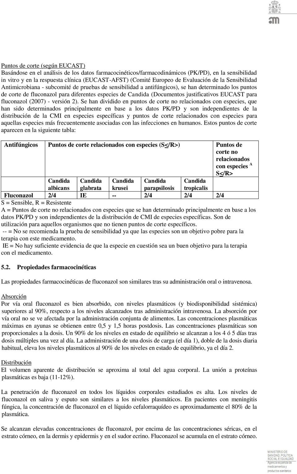 (Documentos justificativos EUCAST para fluconazol (2007) - versión 2).