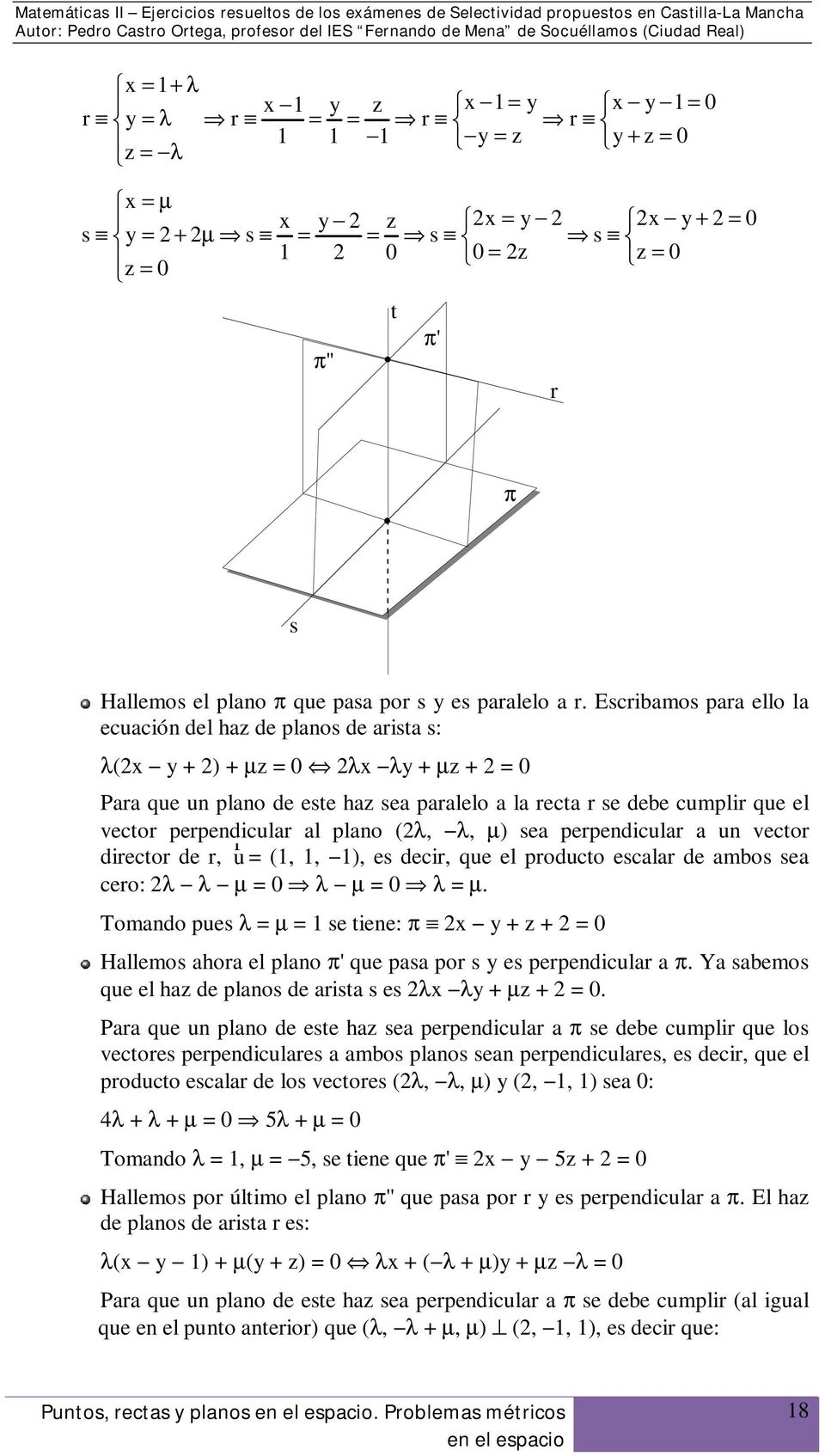Escibamos paa ello la ecuación del haz de planos de aista s: λ(2x y + 2) + µz = 0 2λx λy + µz + 2 = 0 Paa que un plano de este haz sea paalelo a la ecta se debe cumpli que el vecto pependicula al