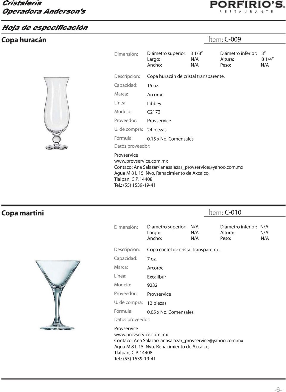 com.mx Agua M 8 L 15 Nvo. Renacimiento de Axcalco, Tlalpan, C.P. 14408 Tel.: (55) 1539-19-41 Copa martini Ítem: C-010 Copa coctel de cristal transparente. Capacidad: 7 oz.