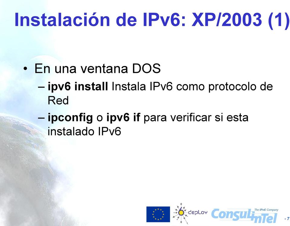 como protocolo de Red ipconfig o ipv6
