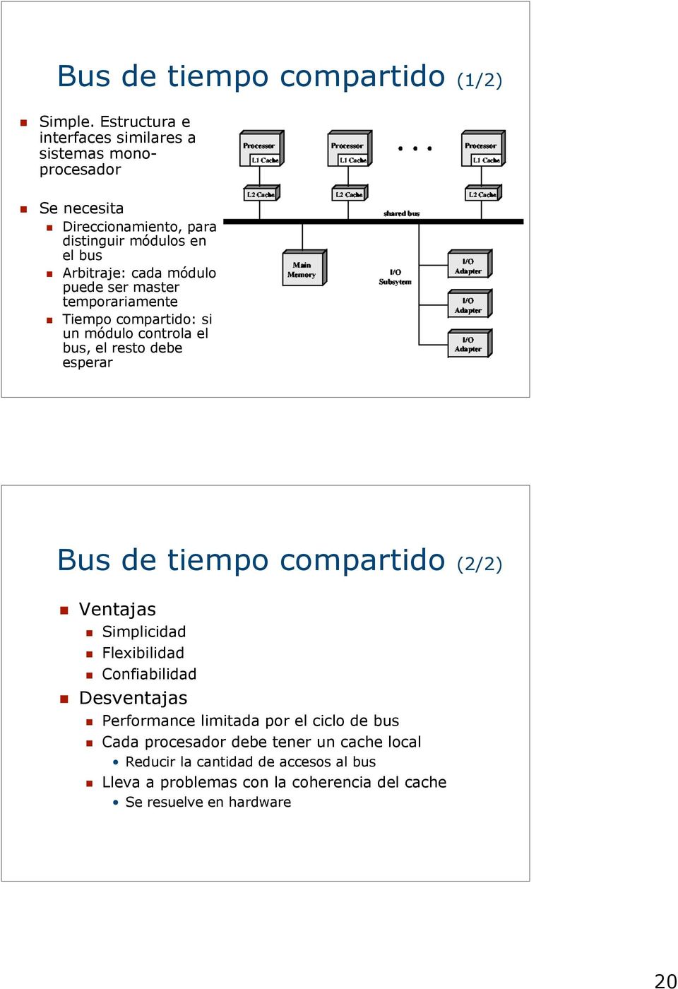 módulo puede ser master temporariamente Tiempo compartido: si un módulo controla el bus, el resto debe esperar Bus de tiempo compartido (2/2)