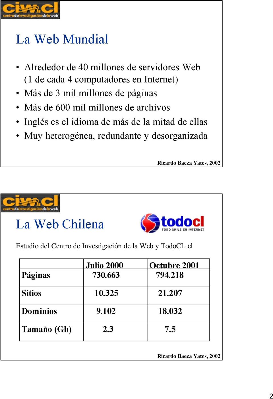 heterogénea, redundante y desorganizada 3 La Web Chilena Estudio del Centro de Investigación de la Web y TodoCL.