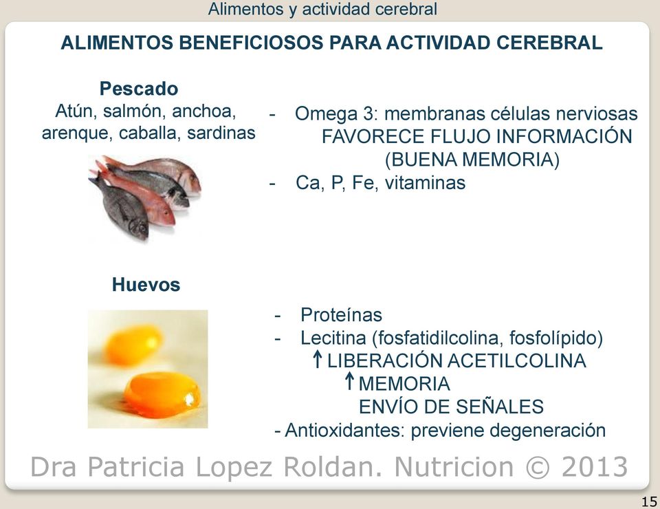 INFORMACIÓN (BUENA MEMORIA) - Ca, P, Fe, vitaminas Huevos - Proteínas - Lecitina