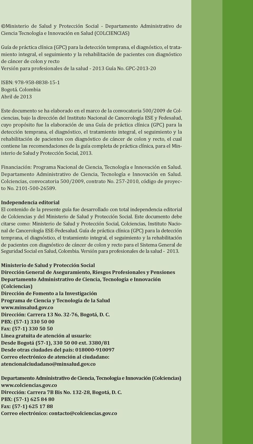 GPC-2013-20 ISBN: 978-958-8838-15-1 Bogotá.