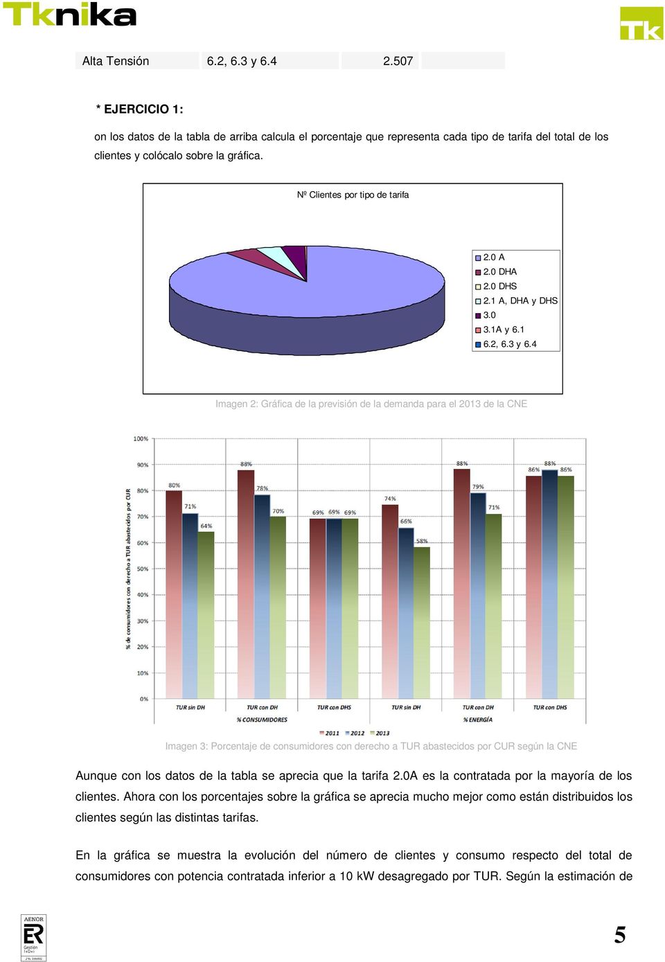 4 Imagen 2: Gráfica de la previsión de la demanda para el 2013 de la CNE Imagen 3: Porcentaje de consumidores con derecho a TUR abastecidos por CUR según la CNE Aunque con los datos de la tabla se